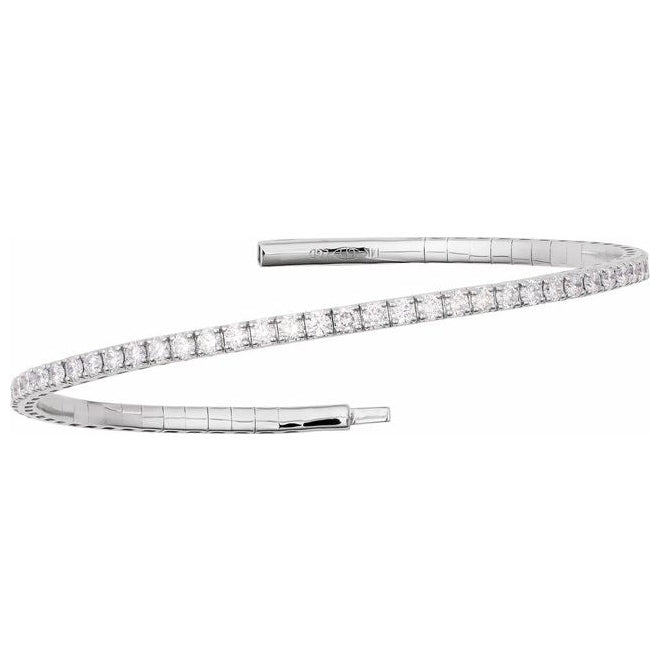 14K White Gold Round 1.7Mm I1, G-H 7 In Polished 1 Ctw Natural Diamond Flexible Half Bangle Bracelet