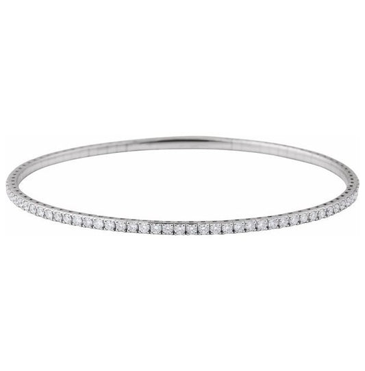 14K White Gold Round 1.7Mm I1, G-H 7 In Polished 1 Ctw Natural Diamond Flexible Half Bangle Bracelet