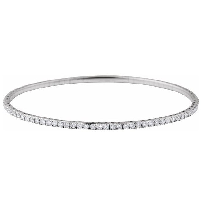 14K White Gold Round 2.7Mm I1, G-H 7 In Polished 2 Ctw Natural Diamond Flexible Half Bangle Bracelet
