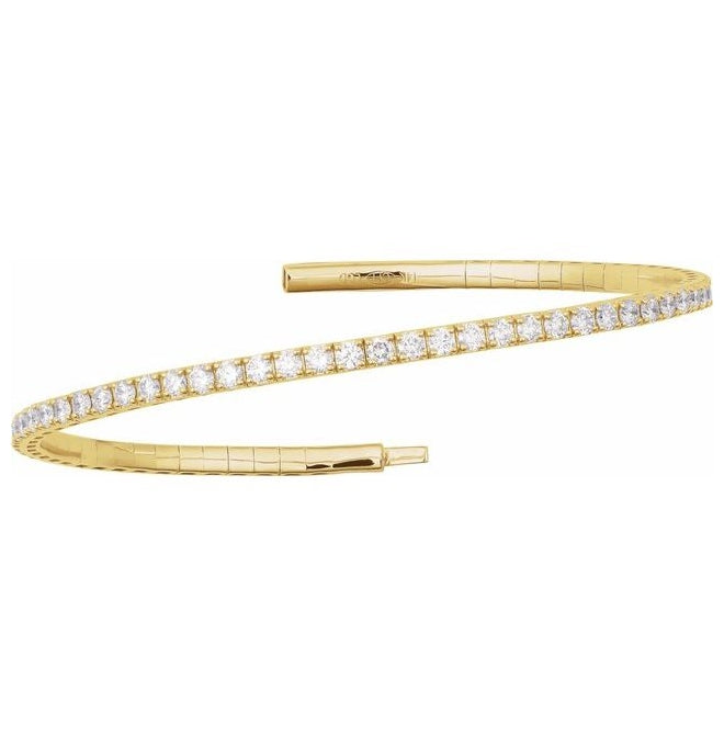 14K Yellow Or White Gold Round 2.7Mm Vs2, G-H 7 In Polished 2 Ctw Lab-Grown Diamond Flexible Half Bangle Bracelet