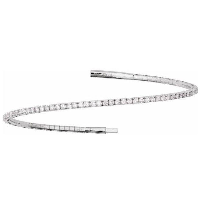 14K White Gold 1.55Mm I1, G-H 7 In Polished 1 1/2 Ctw Natural Diamond Flexible Full Bangle Bracelet