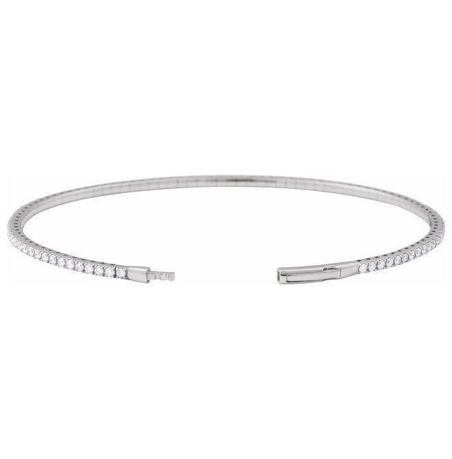 14K White Gold 1.55Mm I1, G-H 7 In Polished 1 1/2 Ctw Natural Diamond Flexible Full Bangle Bracelet