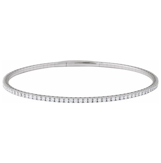 14K White Gold 1.55Mm I1, G-H 7 In Polished 1 1/2 Ctw Natural Diamond Flexible Full Bangle Bracelet