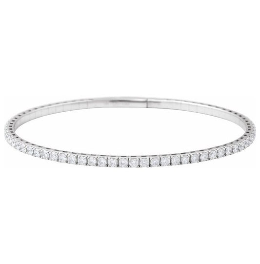 14K White Gold 2.2Mm I1, G-H 7 In Polished 3 Ctw Natural Diamond Flexible Full Bangle Bracelet