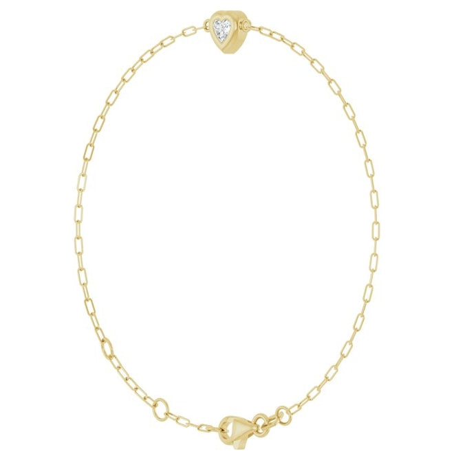 14K Yellow Gold Heart  4 X 4Mm I1, Ghi 6 1/2-7 1/2 In Polished 1/5 Ct Natural Diamond Paperclip-Style Bracelet