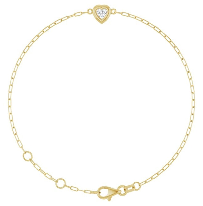 14K Yellow Gold Heart  4 X 4Mm I1, Ghi 6 1/2-7 1/2 In Polished 1/5 Ct Natural Diamond Paperclip-Style Bracelet