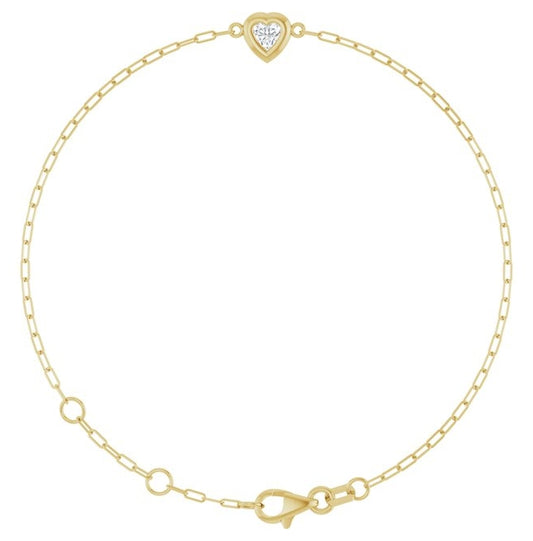 14K Yellow Gold Heart  4 X 4Mm I1, Ghi 6 1/2-7 1/2 In Polished 1/5 Ct Natural Diamond Paperclip-Style Bracelet