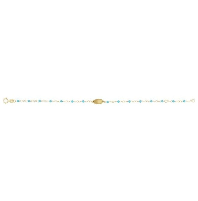 14K Yellow Gold  6-7 In Polished Engravable Enamel Bead Bracelet