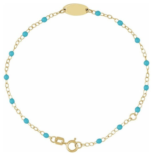 14K Yellow Gold  6-7 In Polished Engravable Enamel Bead Bracelet