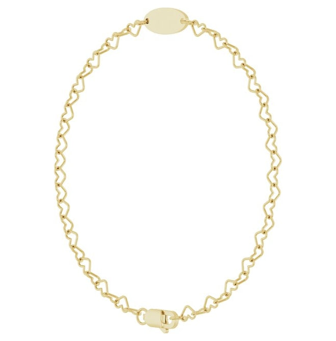 14K Yellow Gold Or Sterling Silver 14.9 X 5 Mm 7 In Polished Engravable Heart Chain Bracelet