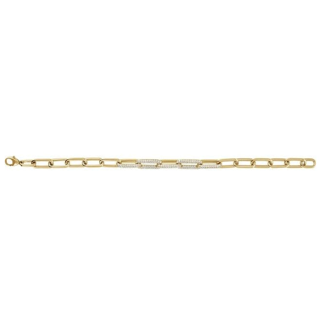 14K Yellow Or White Gold Round  1.2Mm  Vs, F+ 7 In Polished Lab-Grown Diamond Pave Paperclip-Style Bracelet