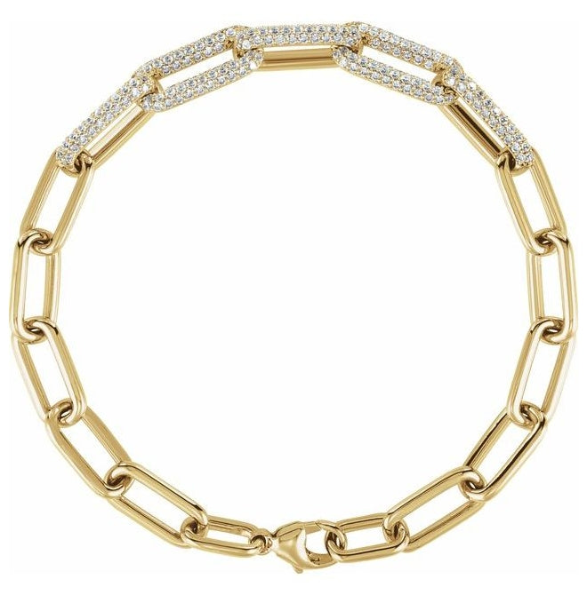 14K Yellow Or White Gold Round  1.2Mm  Vs, F+ 7 In Polished Lab-Grown Diamond Pave Paperclip-Style Bracelet