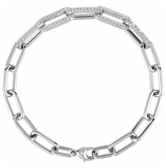 14K Yellow Or White Gold Round  1.2Mm  Vs, F+ 7 In Polished Lab-Grown Diamond Pave Paperclip-Style Bracelet