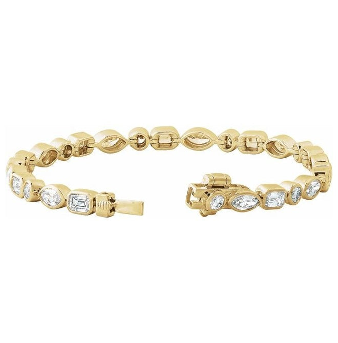 14K Yellow Or White Gold Emerald  4.5 X 3.3Mm  Vs, F+ 7 In Polished 7 1/8 Ctw Lab-Grown Diamond Line Bracelet