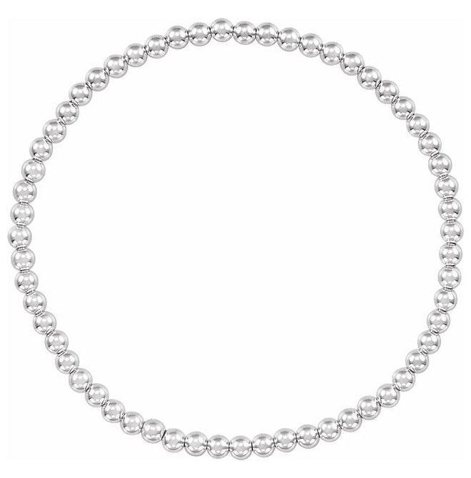 Sterling Silver 6 1/2 In Polished Elastic Beaded Bracelet