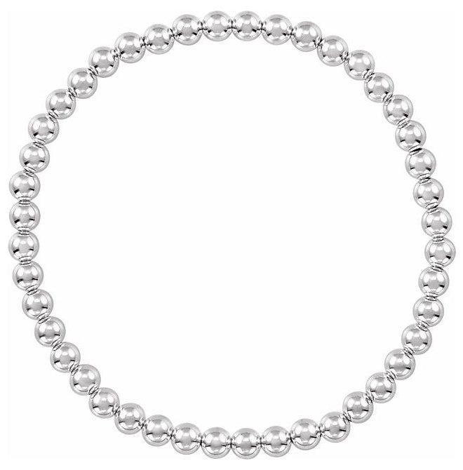 Sterling Silver 6 1/2 In Polished Elastic Beaded Bracelet