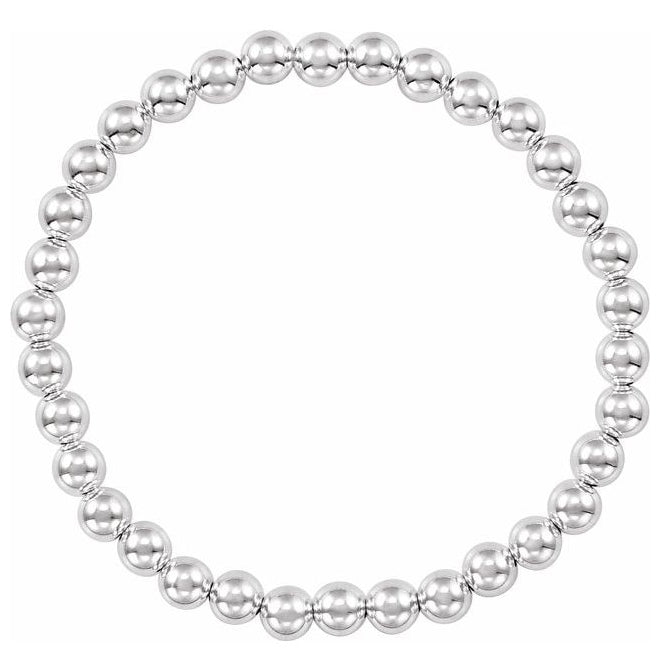Sterling Silver 6 1/2 In Polished Elastic Beaded Bracelet