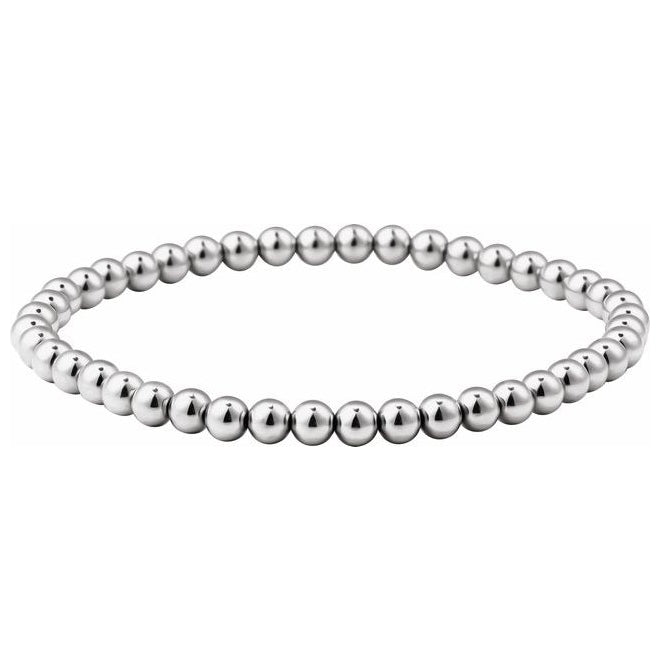 Sterling Silver 6 1/2 In Polished Elastic Beaded Bracelet