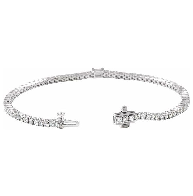 14K White Gold Emerald 4 X 3Mm Si1-Si2, G-H 7 In Polished 3 Ctw Lab-Grown Diamond Line Bracelet
