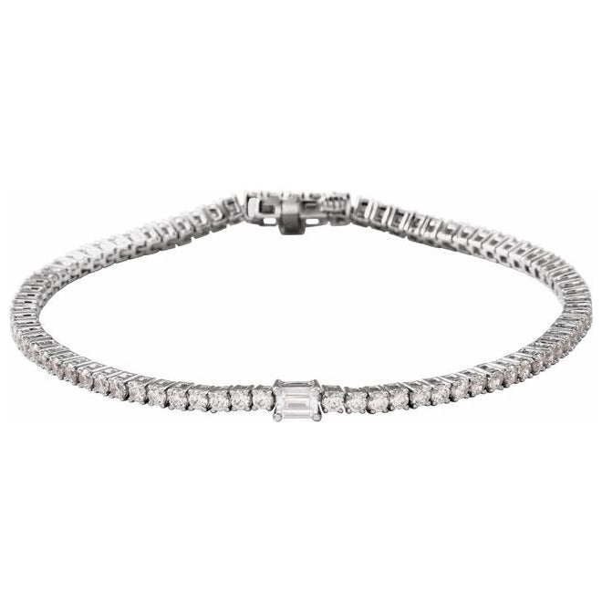 14K White Gold Emerald 4 X 3Mm Si1-Si2, G-H 7 In Polished 3 Ctw Lab-Grown Diamond Line Bracelet