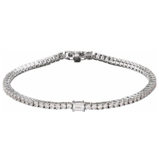 14K White Gold Emerald 4 X 3Mm Si1-Si2, G-H 7 In Polished 3 Ctw Lab-Grown Diamond Line Bracelet