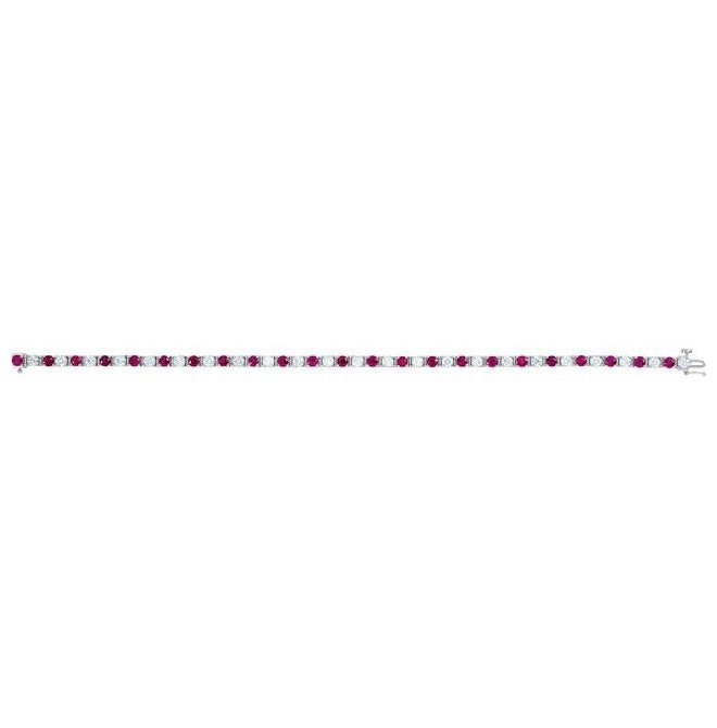 14K White Gold Round 3Mm Vs, F+ 7 In Polished Lab-Grown Ruby And Diamond Line Bracelet
