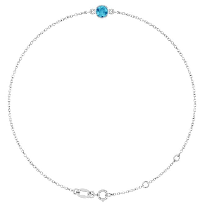 14K White Gold 1-Stone Round 4 Mm 8.7 X 4.8 Mm 6 1/2-7 1/2 In Polished Natural Zircon Bezel-Set Bracelet