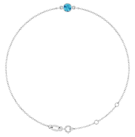 14K White Gold 1-Stone Round 4 Mm 8.7 X 4.8 Mm 6 1/2-7 1/2 In Polished Natural Zircon Bezel-Set Bracelet