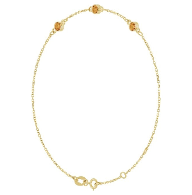 14K Yellow Gold Or Sterling Silver 3-Stone Round 3 Mm 25.9 X 1.7 Mm 6 1/2-7 1/2 In Polished Natural Bezel-Set Bracelet