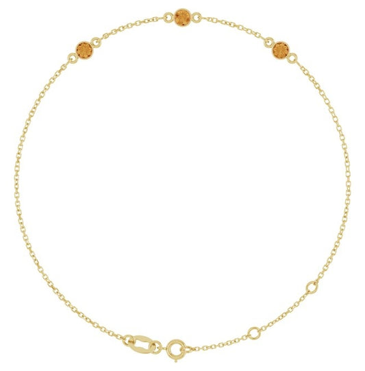 14K Yellow Gold Or Sterling Silver 3-Stone Round 3 Mm 25.9 X 1.7 Mm 6 1/2-7 1/2 In Polished Natural Bezel-Set Bracelet