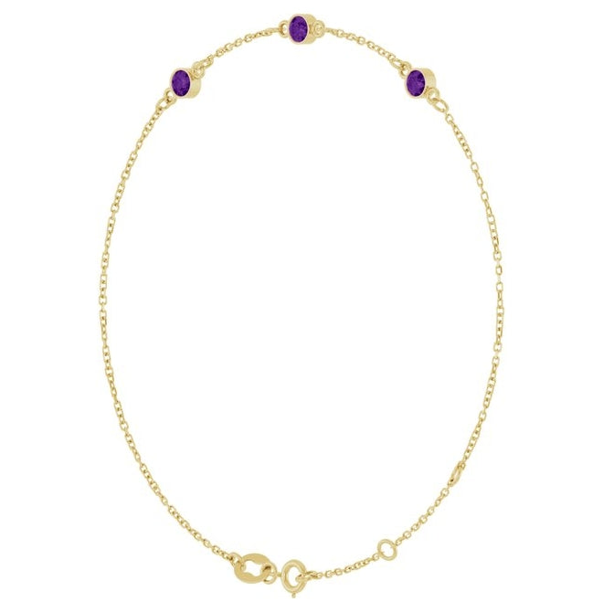 14K Yellow Gold Or Sterling Silver 3-Stone Round 3 Mm 25.9 X 1.7 Mm 6 1/2-7 1/2 In Polished Natural Bezel-Set Bracelet
