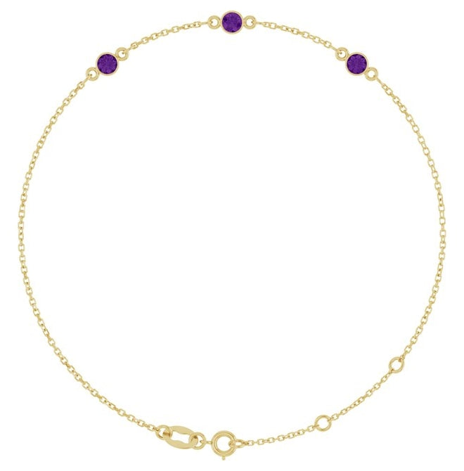 14K Yellow Gold Or Sterling Silver 3-Stone Round 3 Mm 25.9 X 1.7 Mm 6 1/2-7 1/2 In Polished Natural Bezel-Set Bracelet