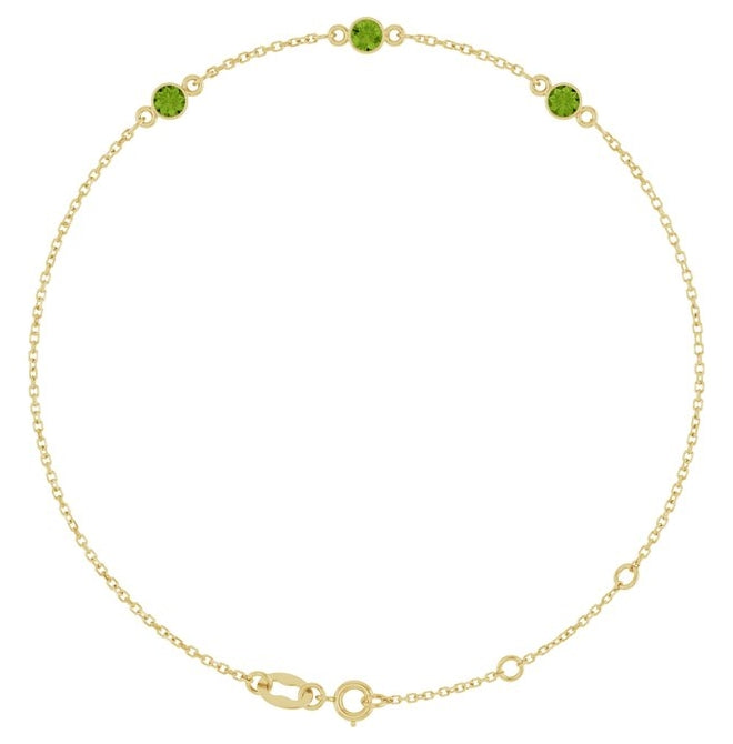14K Yellow Gold Or Sterling Silver 3-Stone Round 3 Mm 25.9 X 1.7 Mm 6 1/2-7 1/2 In Polished Natural Bezel-Set Bracelet