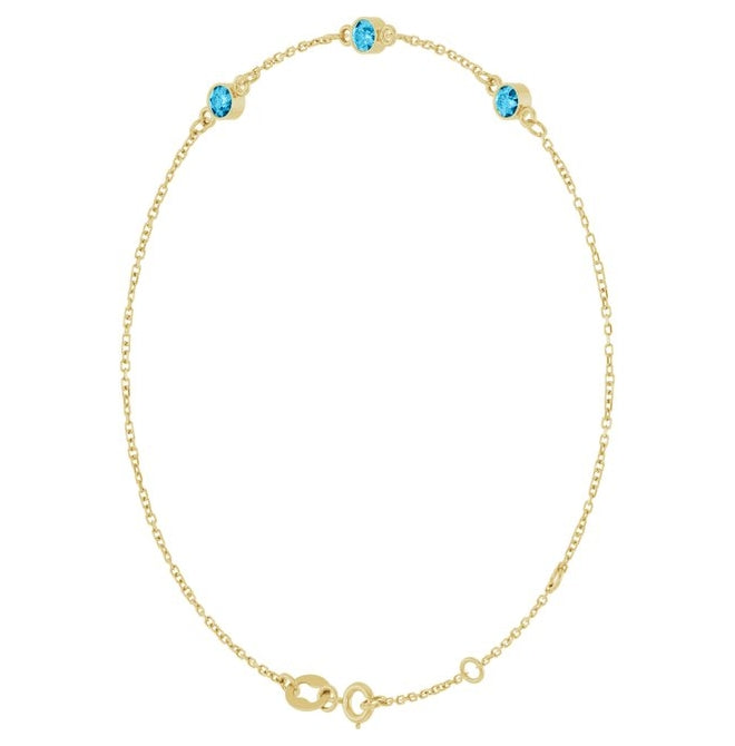 14K Yellow Gold Or Sterling Silver 3-Stone Round 3 Mm 25.9 X 1.7 Mm 6 1/2-7 1/2 In Polished Natural Bezel-Set Bracelet
