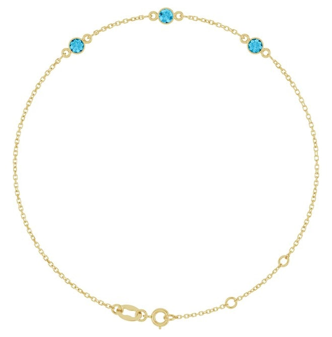 14K Yellow Gold Or Sterling Silver 3-Stone Round 3 Mm 25.9 X 1.7 Mm 6 1/2-7 1/2 In Polished Natural Bezel-Set Bracelet