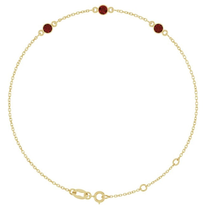 14K Yellow Gold Or Sterling Silver 3-Stone Round 3 Mm 25.9 X 1.7 Mm 6 1/2-7 1/2 In Polished Natural Bezel-Set Bracelet