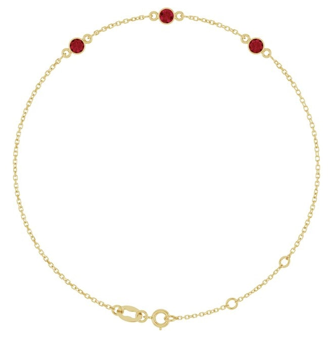 14K Yellow Gold Or Sterling Silver 3-Stone Round 3 Mm 25.9 X 1.7 Mm 6 1/2-7 1/2 In Polished Natural Bezel-Set Bracelet