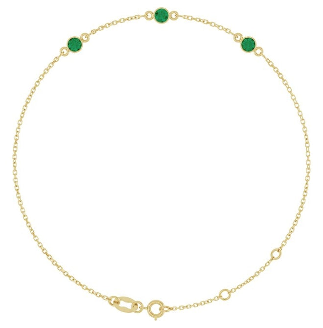 14K Yellow Gold Or Sterling Silver 3-Stone Round 3 Mm 25.9 X 1.7 Mm 6 1/2-7 1/2 In Polished Natural Bezel-Set Bracelet
