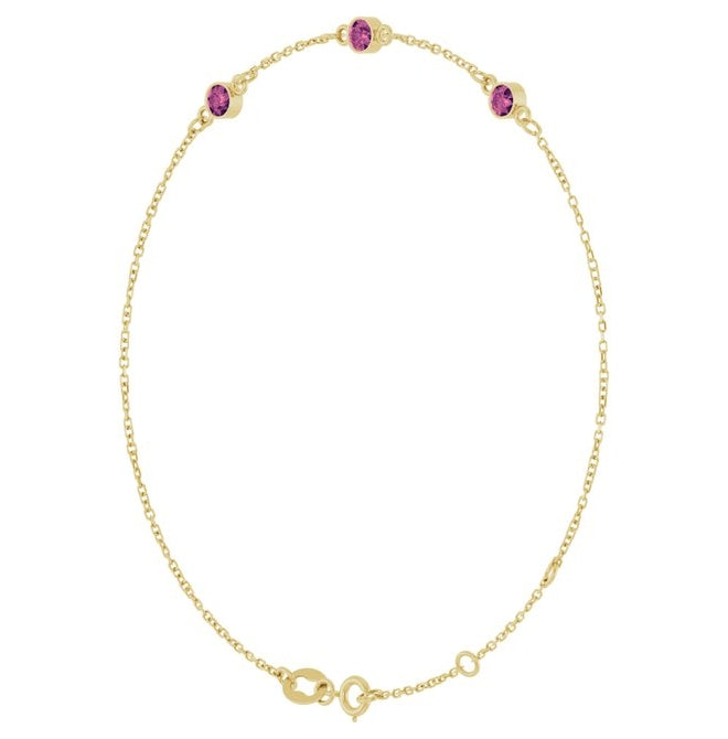 14K Yellow Gold Or Sterling Silver 3-Stone Round 3 Mm 25.9 X 1.7 Mm 6 1/2-7 1/2 In Polished Natural Bezel-Set Bracelet