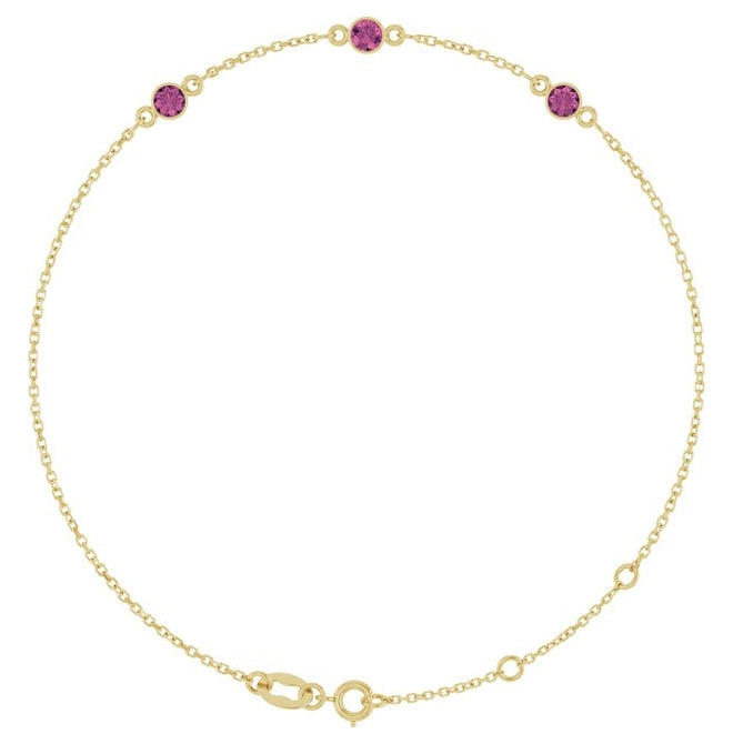14K Yellow Gold Or Sterling Silver 3-Stone Round 3 Mm 25.9 X 1.7 Mm 6 1/2-7 1/2 In Polished Natural Bezel-Set Bracelet