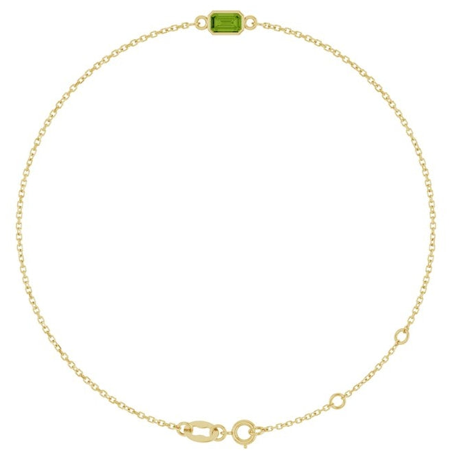 14K Yellow Or White Gold 1-Stone Emerald 5 X 3 Mm 12.6 X 3.9 Mm 6 1/2-7 1/2 In Polished Natural Bezel-Set Bracelet