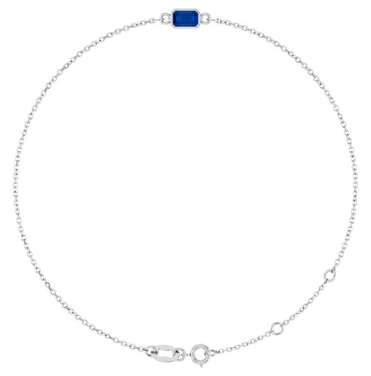 14K Yellow Or White Gold 1-Stone Emerald 5 X 3 Mm 12.6 X 3.9 Mm 6 1/2-7 1/2 In Polished Lab-Grown Blue Sapphire Bezel-Set Bracelet