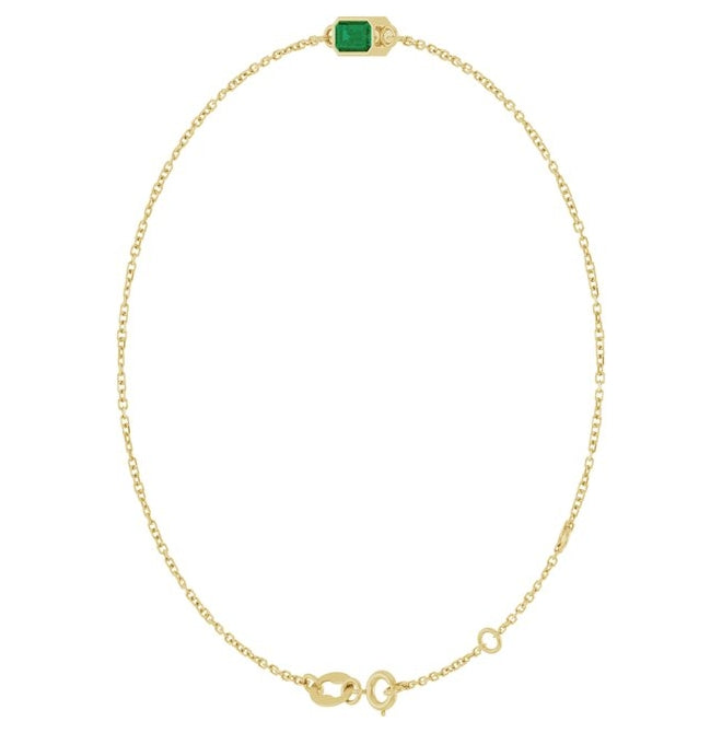 14K Yellow Or White Gold 1-Stone Emerald 5 X 3 Mm 12.6 X 3.9 Mm 6 1/2-7 1/2 In Polished Natural Bezel-Set Bracelet