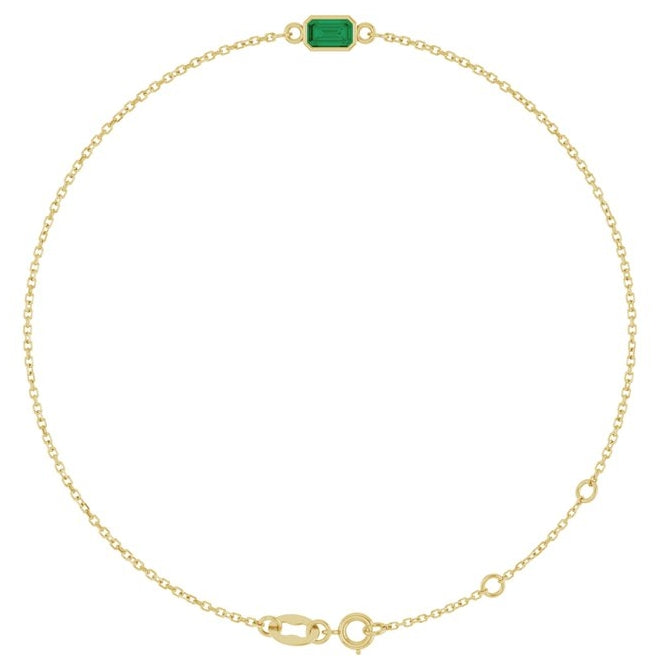 14K Yellow Or White Gold 1-Stone Emerald 5 X 3 Mm 12.6 X 3.9 Mm 6 1/2-7 1/2 In Polished Natural Bezel-Set Bracelet