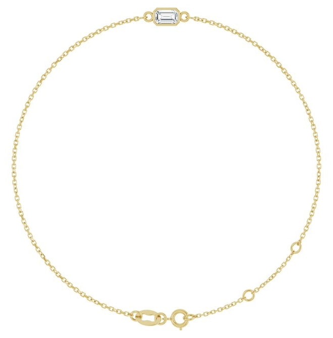 14K Yellow Or White Gold 1-Stone Emerald 5 X 3 Mm 12.6 X 3.9 Mm 6 1/2-7 1/2 In Polished Natural Bezel-Set Bracelet