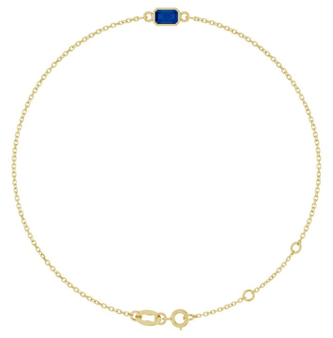 14K Yellow Or White Gold 1-Stone Emerald 5 X 3 Mm 12.6 X 3.9 Mm 6 1/2-7 1/2 In Polished Lab-Grown Blue Sapphire Bezel-Set Bracelet
