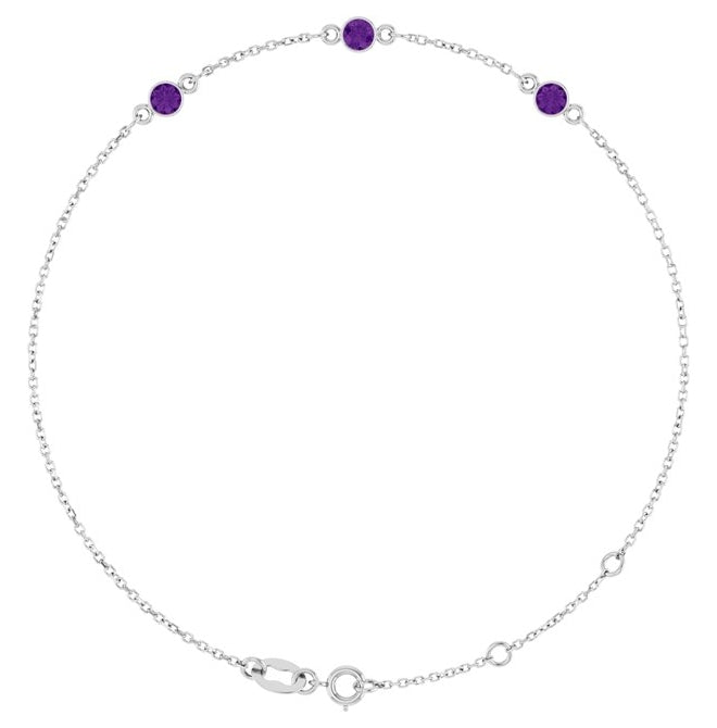 14K Yellow Gold Or Sterling Silver 3-Stone Round 3 Mm 25.9 X 1.7 Mm 6 1/2-7 1/2 In Polished Natural Bezel-Set Bracelet