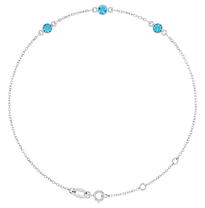14K Yellow Gold Or Sterling Silver 3-Stone Round 3 Mm 25.9 X 1.7 Mm 6 1/2-7 1/2 In Polished Natural Bezel-Set Bracelet
