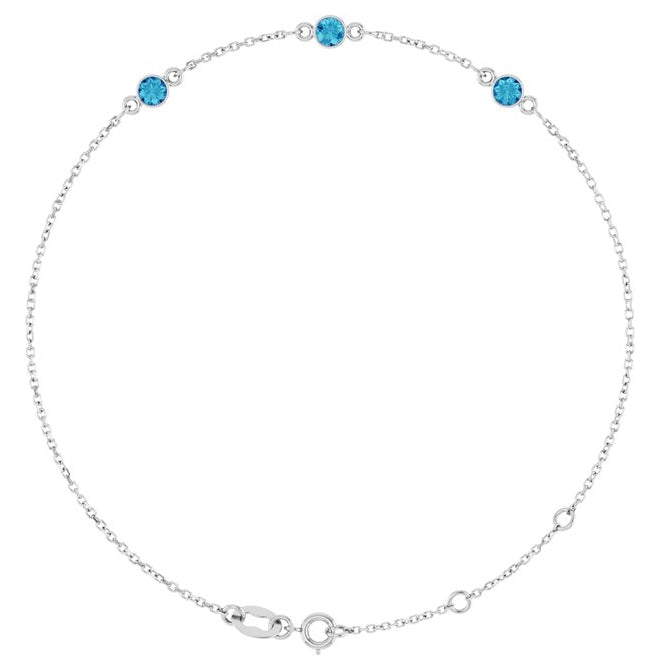 14K Yellow Gold Or Sterling Silver 3-Stone Round 3 Mm 25.9 X 1.7 Mm 6 1/2-7 1/2 In Polished Natural Bezel-Set Bracelet