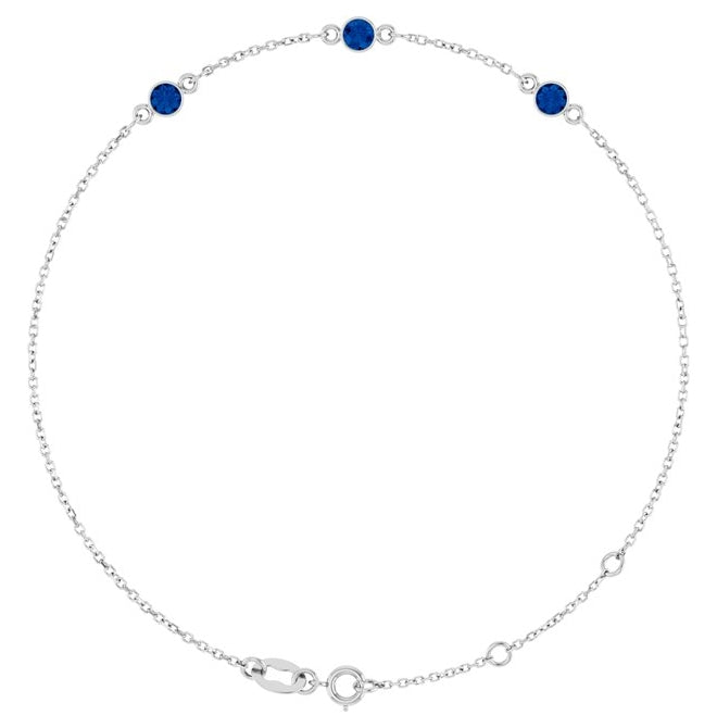 14K Yellow Or White  Gold Or Sterling Silver 3-Stone Round 3 Mm 25.9 X 1.7 Mm 6 1/2-7 1/2 In Polished Lab-Grown Emerald Bezel-Set Bracelet